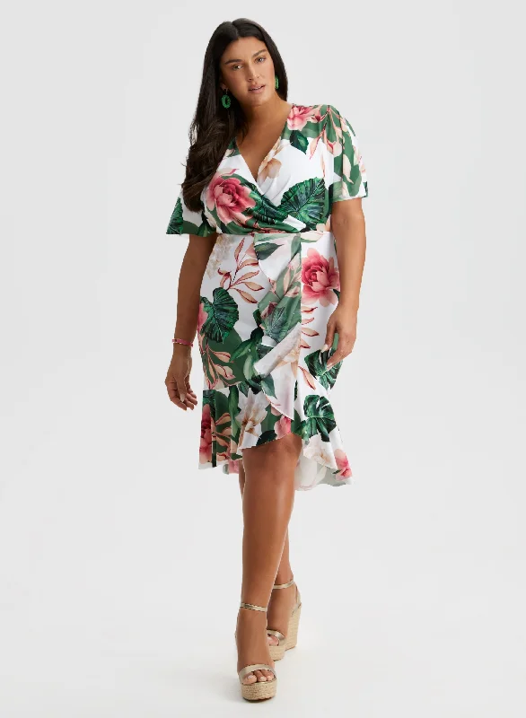 Midi dresses with ruched sleeves for a more fitted and stylish arm lookJoseph Ribkoff - Floral Print Dress