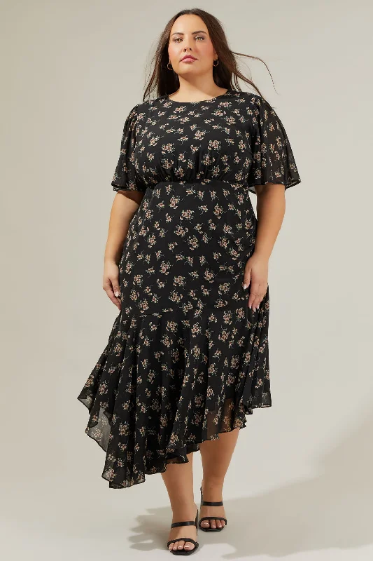 Velvet midi dresses in jewel tones for a glamorous winter eventKim Balboa Asymmetrical Midi Dress Curve