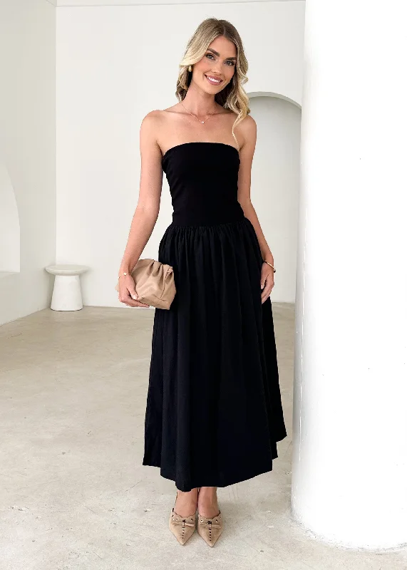 Sheath midi dresses with beaded embellishments for a formal occasionKingston Strapless Midi Dress - Black Sheath midi dresses with beaded embellishments for a formal occasionKingston Strapless Midi Dress - Black