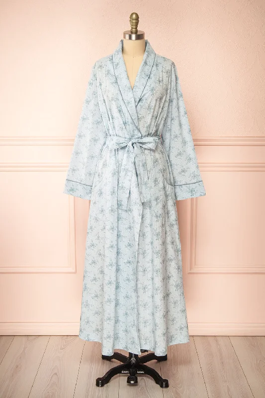 Midi dresses with side slits for a sexy and elegant appearanceKiori | Blue Floral Dressing Gown