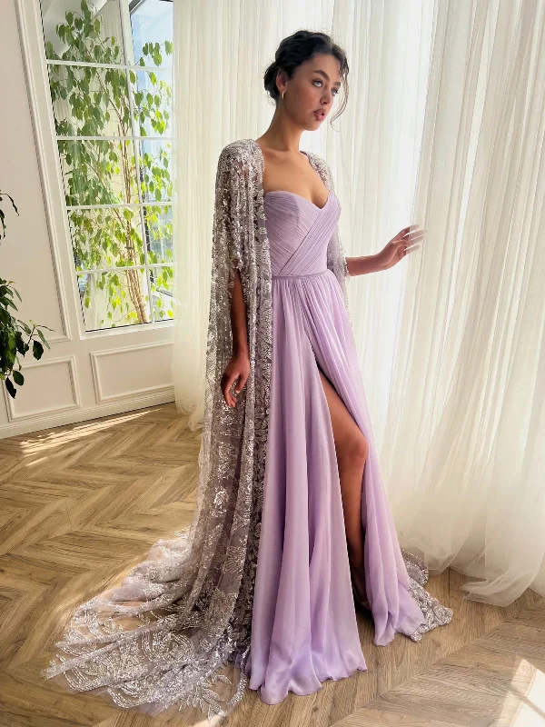 Midi dresses with one - shoulder designs for a modern and asymmetric styleLavender Regalia Cascade Gown