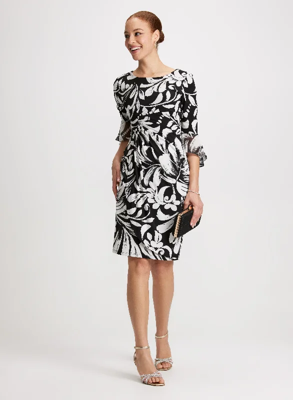 Midi dresses with lace - up fronts for a unique and adjustable styleLeaf Print Sheath Dress Midi dresses with lace - up fronts for a unique and adjustable styleLeaf Print Sheath Dress