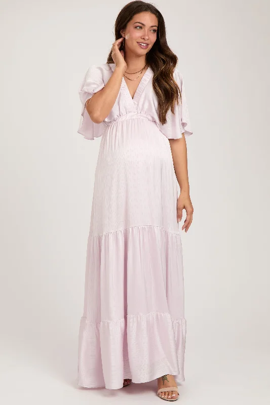 Sheath midi dresses with beaded embellishments for a formal occasionLight Pink V-Neck Flutter Sleeve Tiered Maternity Maxi Dress