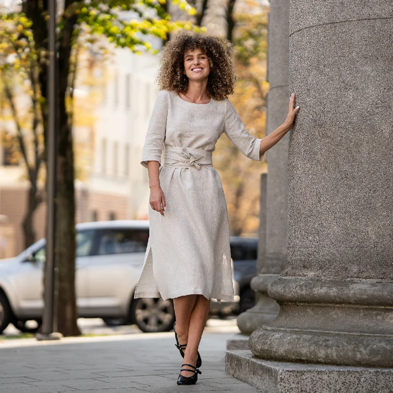 Midi dresses with denim fabric for a casual yet stylish day out3/4 Sleeve Obi Wrap Dress Miley