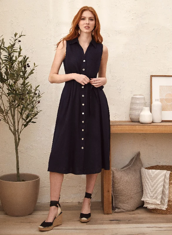Midi dresses with fringe details for a fun and energetic styleLinen Blend Shirt Dress