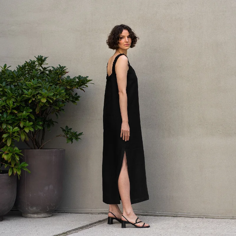 Wrap - style midi dresses in silk for a sophisticated office lookLinen Maxi Pinafore Dress Fiona