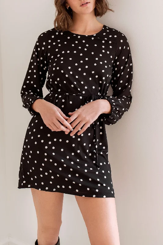 Midi dresses with geometric cutouts for a contemporary and edgy lookMacie Black | Short Dress w/ White Polka Dots