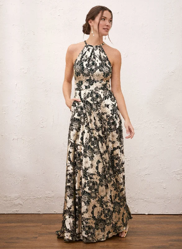 Midi dresses with cotton - blend materials for everyday comfortMetallic Plisse Floral Print Dress