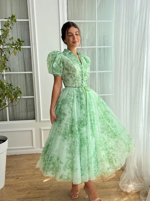 Midi dresses with denim fabric for a casual yet stylish day outMint Sky Puff Sleeve Dress Midi dresses with denim fabric for a casual yet stylish day outMint Sky Puff Sleeve Dress