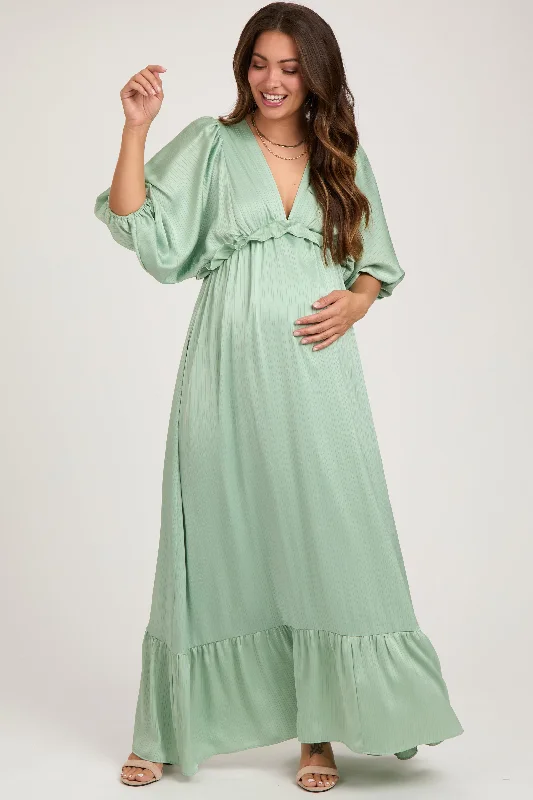 Midi dresses with tassel accents for a bohemian and free - spirited styleMint Striped Ruffle Accent Maternity Maxi Dress