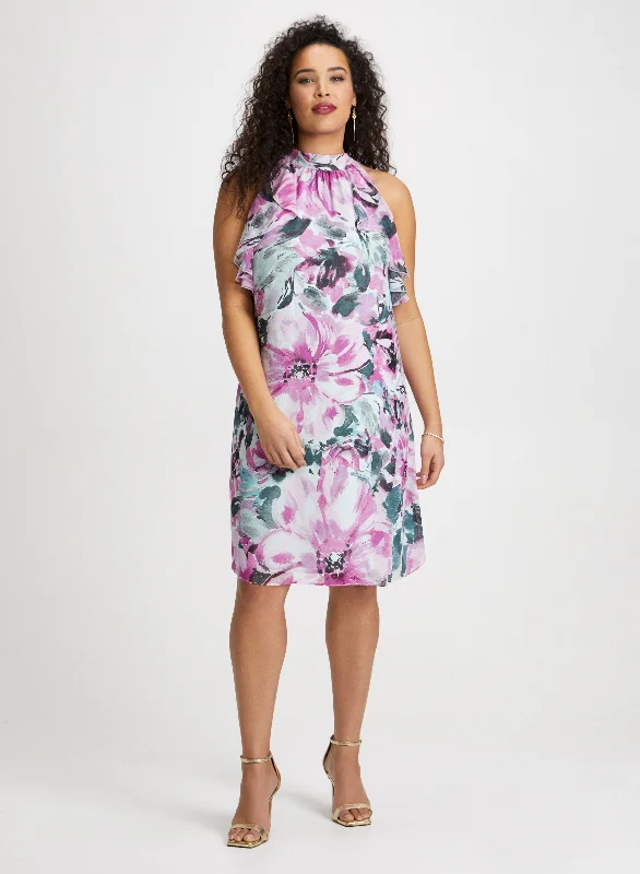 High - low midi dresses with geometric patterns for a modern partyMock Neck Floral Print Dress High - low midi dresses with geometric patterns for a modern partyMock Neck Floral Print Dress