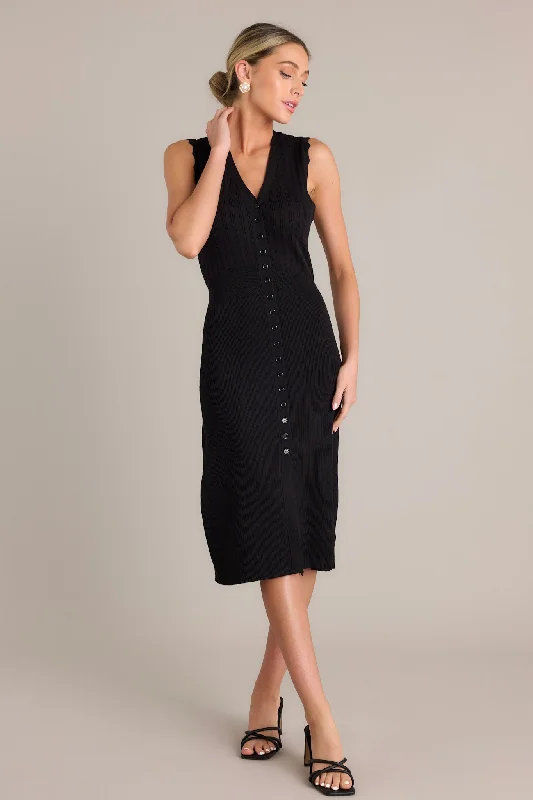 Midi dresses with halter necks for a stylish and comfortable optionMoonlight Whisper Black Button Front Midi Dress
