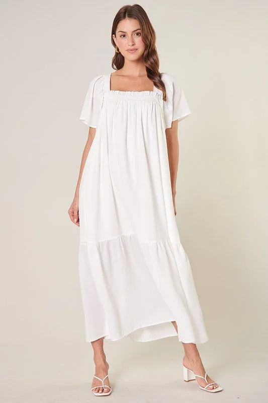 Midi dresses with puff sleeves for a vintage - inspired lookMoonstone Flutter Sleeve Cross Back Midi Dress