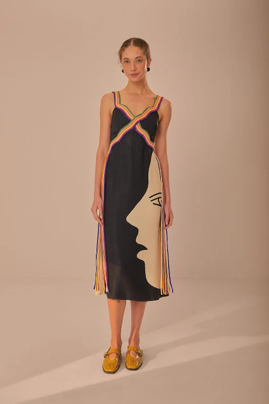 Midi dresses with abstract art prints for an artistic statementMulticolor Surreal Sleeveless Midi Dress