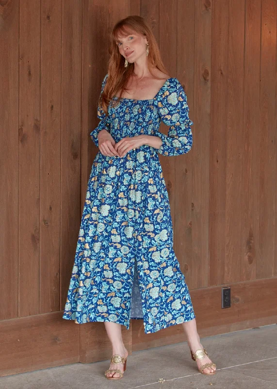 Midi dresses with tassel accents for a bohemian and free - spirited styleNavy Floral Metallic Puff Sleeve Maxi Dress Midi dresses with tassel accents for a bohemian and free - spirited styleNavy Floral Metallic Puff Sleeve Maxi Dress