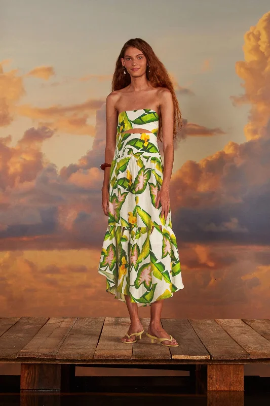 Midi dresses with ruched bodices for a feminine and fitted feelOff-White Summer Foliage Euroflax™ Premium Linen Midi Dress