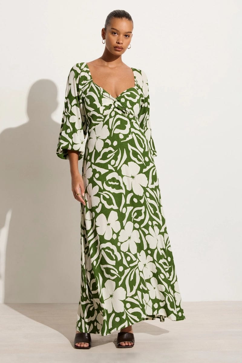 Midi dresses with cold - shoulder cutouts for a trendy styleOndina Midi Dress Pavito Floral Olive - Final Sale
