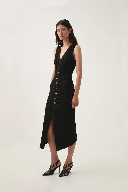 Midi dresses with geometric cutouts for a contemporary and edgy lookOndine Knit Midi Dress