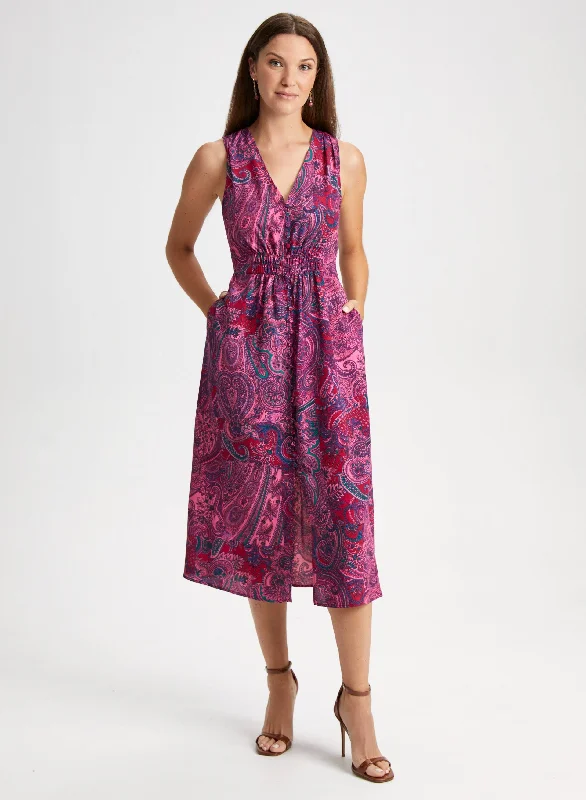 Midi dresses with cotton - blend materials for everyday comfortPaisley Print Midi Day Dress