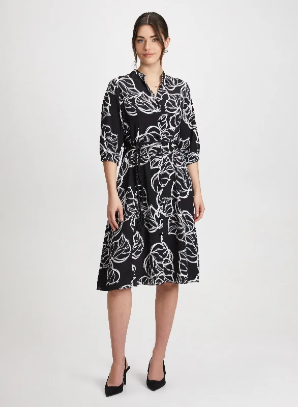 A - line midi dresses with floral prints for spring brunchesPalm Sketch Print Dress