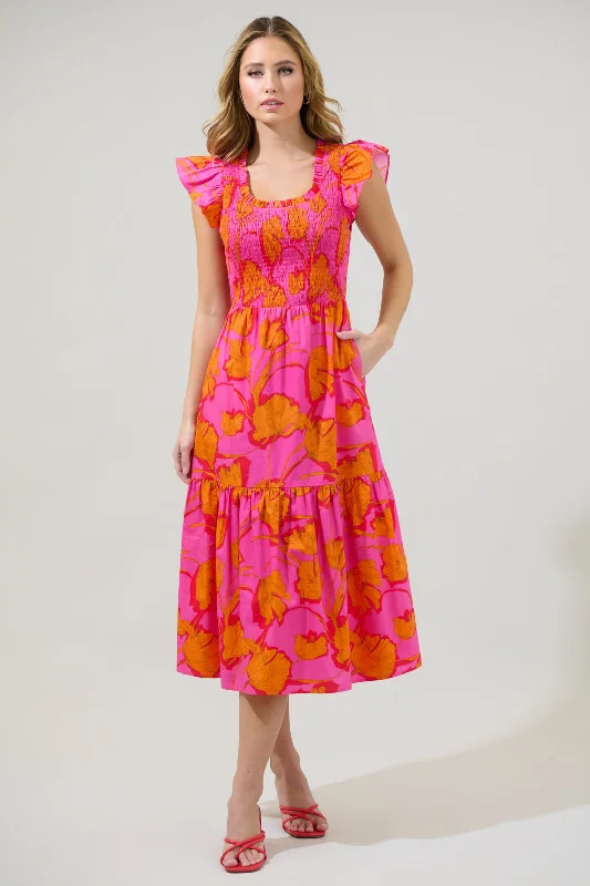 Midi dresses with wrap - around skirts for a customizable fitPassion Punch Giza Glare Smock Tiered Midi Dress Midi dresses with wrap - around skirts for a customizable fitPassion Punch Giza Glare Smock Tiered Midi Dress
