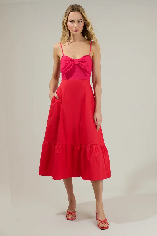 Midi dresses with button - down skirts for a unique and functional designPerline Color Block Bow Midi Dress Midi dresses with button - down skirts for a unique and functional designPerline Color Block Bow Midi Dress