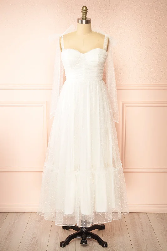 Midi dresses with denim fabric for a casual yet stylish day outPolkarine White | Tulle Maxi Dress w/ Polka Dots