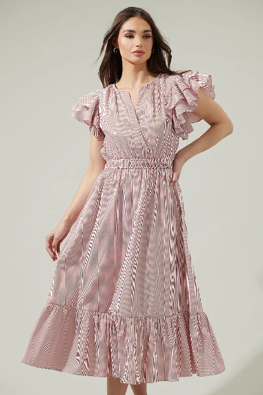 Midi dresses with embroidered accents for a unique and detailed designPriscilla Striped Jelina Ruffle Sleeve Midi Dress Midi dresses with embroidered accents for a unique and detailed designPriscilla Striped Jelina Ruffle Sleeve Midi Dress