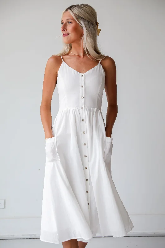 Midi dresses with gathered skirts for a full and flowing silhouetteFINAL SALE - Remarkably Perfect White Midi Dress