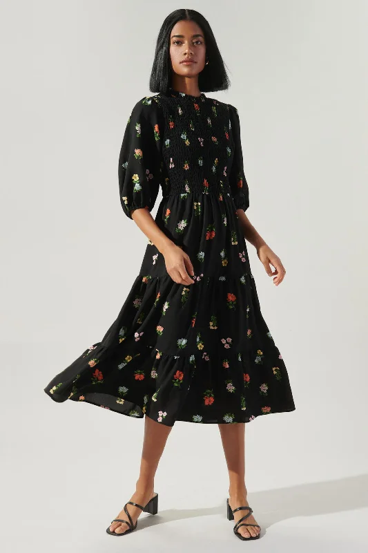 Midi dresses with ribbed textures for a unique and tactile appearanceRemi Garden Floral Frazier Smocked Tiered Midi Dress