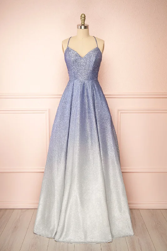 Wrap - style midi dresses in silk for a sophisticated office lookRenesmee Blue | Sparkly Gradient Maxi Dress