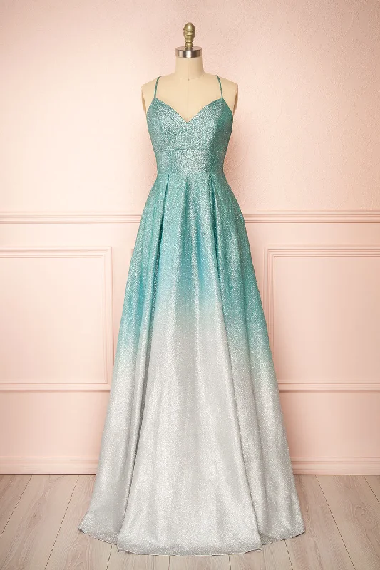 Midi dresses with metallic threads for a glamorous evening eventRenesmee Green | Sparkly Gradient Maxi Dress