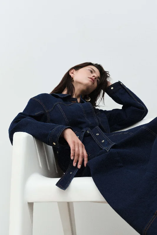 Midi dresses with polka dot prints for a playful summer outfitResonance Denim Midi Dress