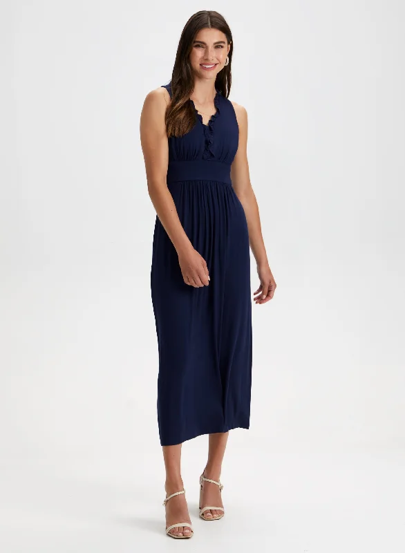 Midi dresses with side slits for a sexy and elegant appearanceRuffle Detail Sleeveless Dress