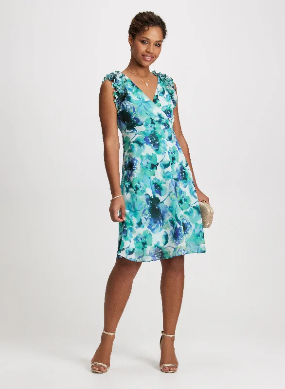 Midi dresses with lace - up fronts for a unique and adjustable styleRuffle Shoulders Floral Dress Midi dresses with lace - up fronts for a unique and adjustable styleRuffle Shoulders Floral Dress