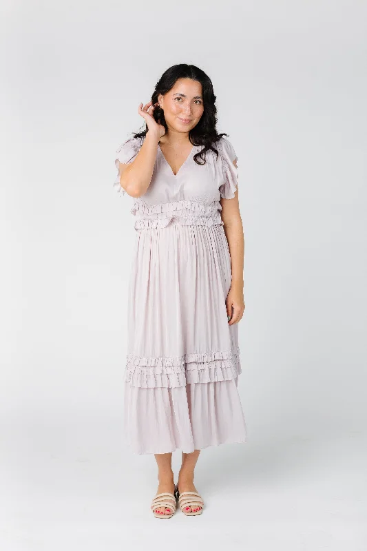 Midi dresses with pleated skirts for a timeless and elegant appealRuffled Satin V-Neck Dress