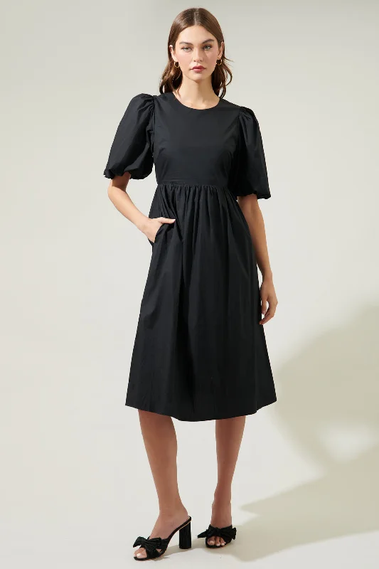 Midi dresses with pleated bodices for a classic and tailored lookRye Poplin Puff Sleeve Midi Dress
