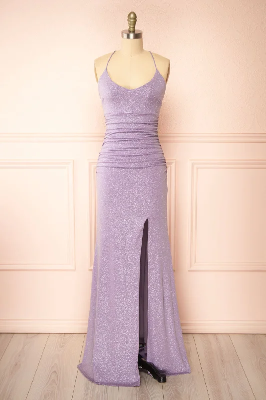Midi dresses with metallic threads for a glamorous evening eventSamira Lavender | Sparkly Mermaid Maxi Dress w/ Slit