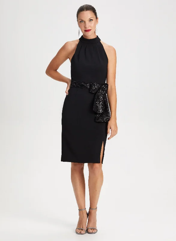 Midi dresses with tassel accents for a bohemian and free - spirited styleSequin Bow Dress