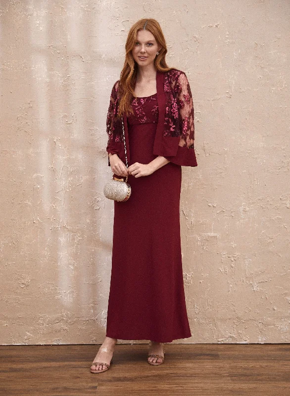 Midi dresses with ruched sleeves for a more fitted and stylish arm lookSequin & Mesh Jacket & Dress Set