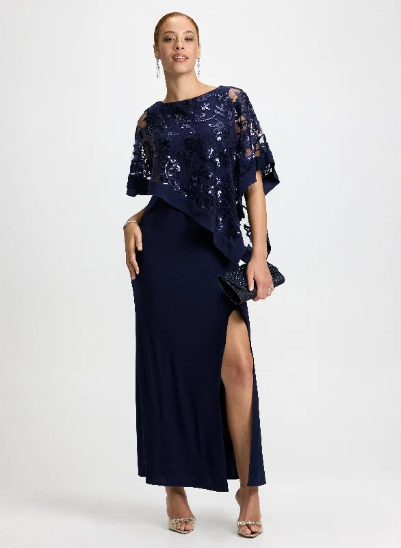 Midi dresses with bow accents for a sweet and charming lookSequined Poncho Slit Dress
