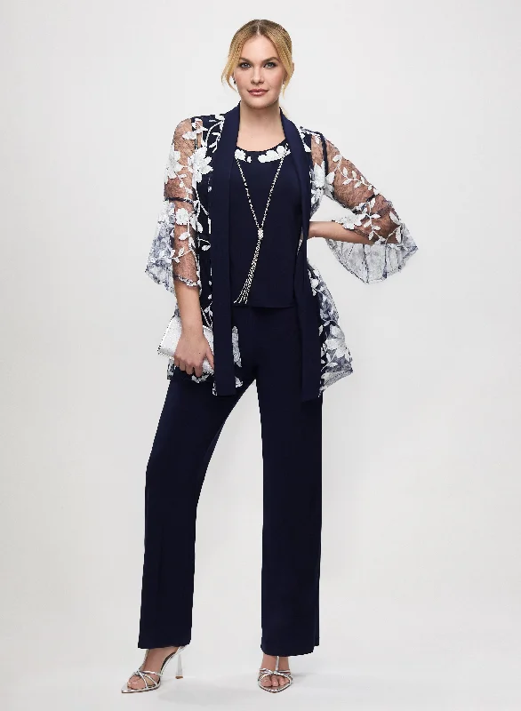Midi dresses with halter necks for a stylish and comfortable optionSheer Floral Jacket, Top & Pant Set