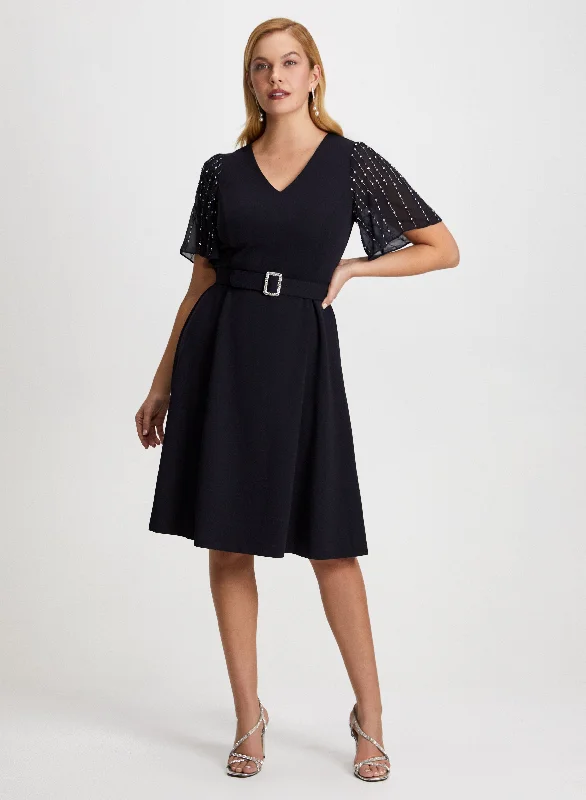 Midi dresses with abstract art prints for an artistic statementBeaded Flare Sleeve Dress