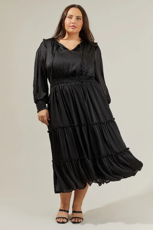 Midi dresses with pom - pom trims for a playful and festive lookSiete Satin Split Neck Midi Dress Curve