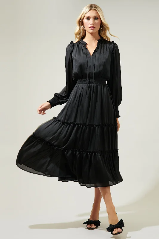 Midi dresses with polka dot prints for a playful summer outfitSiete Satin Split Neck Midi Dress
