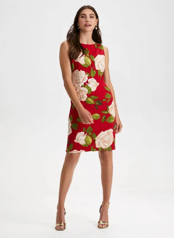 Midi dresses with ruched sleeves for a more fitted and stylish arm lookSleeveless Floral Motif Dress