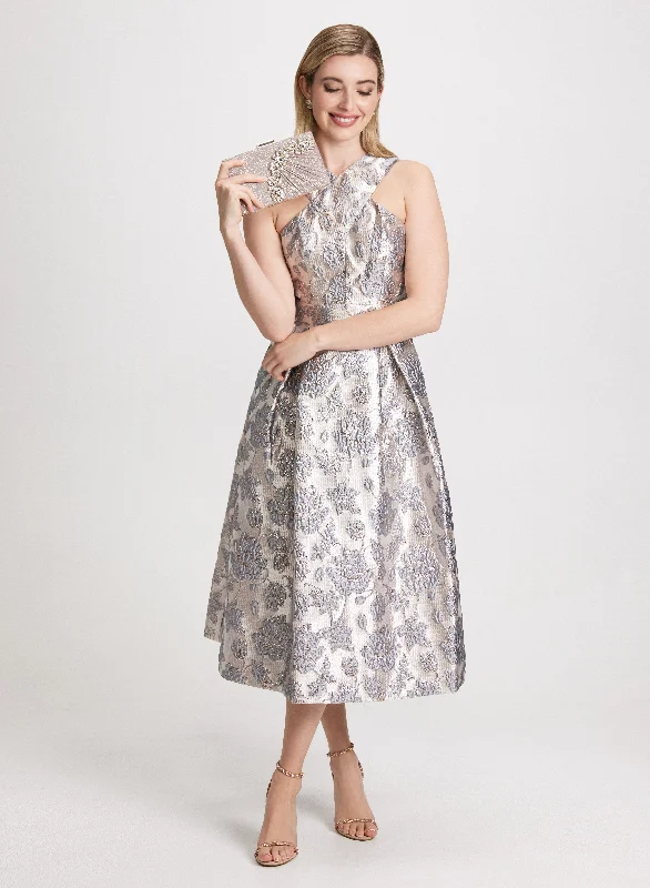 Midi dresses with pom - pom trims for a playful and festive lookSleeveless Jacquard Fit & Flare Dress