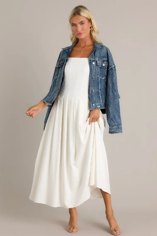 Midi dresses with pleated bodices for a classic and tailored lookSoft Retreat Ivory Sleeveless Midi Dress