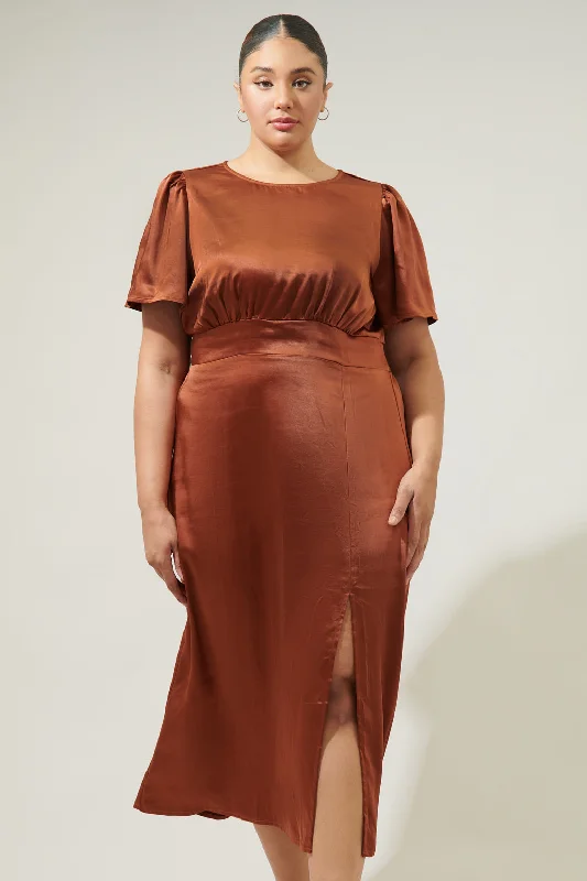 Midi dresses with cotton - blend materials for everyday comfortSpice Satin Bloom Midi Dress Curve Midi dresses with cotton - blend materials for everyday comfortSpice Satin Bloom Midi Dress Curve