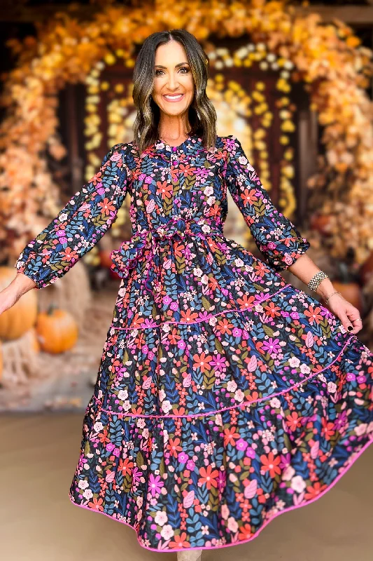 Midi dresses with tassel accents for a bohemian and free - spirited styleSSYS The Cecily Scallop Detail Floral Midi Dress